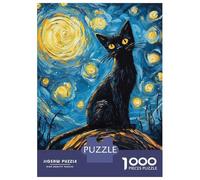 Puzzle pour Adultes 1000 Pièces Black Cat Starry Night Sky Puzzle pour Adolescents Difficile, Liste De Souhaits avec Le Père Noël, Jeu Amusant Et Stimulant pour Toute La Famille 70x50cm/1000pcs