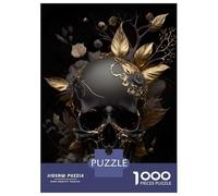 Puzzle pour Adultes 1000 Pièces Black Skull Golden Flowers Puzzles pour Adultes Analyse Et Logique Entraînez Votre Cerveau Et Votre Dextérité Jeu Intellectuel 52x38cm/1000pcs