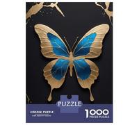 Puzzle pour Adultes 1000 Pièces Blue and Gold Butterfly on Black Puzzles pour Adultes - Niveau De Difficulté Élevé - Jeu De Réflexion - Jeu Familial 70x50cm/1000pcs