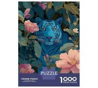Puzzle pour Adultes 1000 Pièces Blue Tiger in Floral Jungle Puzzle Casse-tête Difficile, Cadeau pour Les Amis Et La Famille 70x50cm/1000pcs