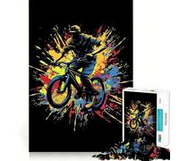 Puzzle pour Adultes 1000 pièces BMX Biker Paint Splash Sharp Joint Play,Jeu de réflexion Amusant,Moment de détente,Loisirs créatifs de Noël (50x75cm)