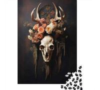 Puzzle pour Adultes 1000 Pièces Boho Deer Skull Decor Puzzles pour Adultes Cadeau d'anniversaire Difficile Et Stimulant Cadeaux d'anniversaire Uniques 38x26cm/1000pcs