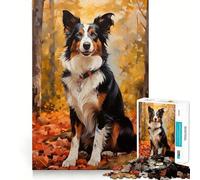 Puzzle pour Adultes 1000 pièces Border Collie d'automne Découpe Parfaite Jeu Amusant et Stimulant pour l'esprit Cadeau d'anniversaire idéal pour se détendre (38x26cm)