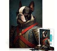 Puzzle pour Adultes 1000 pièces Boston Terrier en Tenue Militaire,Assemblage Parfait,Art,logique,adresse,Jeu Lent,Cadeau de Noël apaisant (38x52cm)