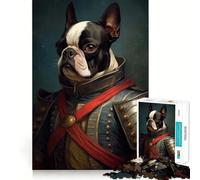 Puzzle pour Adultes 1000 pièces Boston Terrier en Tenue Militaire Jeu de logique Amusant et précis Détente et Divertissement Cadeau d'anniversaire idéal (38x26cm)