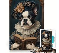 Puzzle pour Adultes 1000 pièces Boston Terrier Érudit de la Renaissance Découpe Impeccable Amusant,Jeu de réflexion,Divertissement pour Les Moments de détente,décoration Artistique de Noël (38x26cm)