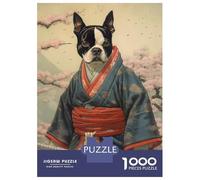 Puzzle pour Adultes 1000 Pièces Boston Terrier Samurai Puzzles pour Adultes Jeux De Détente Modèle À Assembler Est Idéal comme Cadeau 52x38cm/1000pcs