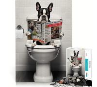 Puzzle pour Adultes 1000 pièces Boston Terrier sur Les Toilettes Bords impeccables Jeu d'exercice cérébral Amusant Scène de Noël chaleureuse et divertissante (38x52cm)