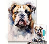 Puzzle pour Adultes 1000 pièces Bouledogue Aquarelle,Art aux Bords précis,Jeu créatif,Divertissement pour Passer Un Moment agréable,décoration de Noël (38x52cm)