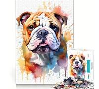 Puzzle pour Adultes 1000 pièces Bouledogue Aquarelle Découpe précise Jeu cognitif Jouet détente Décoration Murale de Noël (38x26cm)