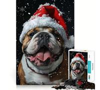 Puzzle pour Adultes 1000 pièces Bouledogue Chapeau de Noël Articulations Lisses Jeu Amusant de Concentration mentale Jeu Occasionnel Cadeau Amusant d'anniversaire (38x26cm)