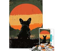Puzzle pour Adultes 1000 pièces Bouledogue français au Coucher du Soleil Jeu de réflexion captivant Jouet addictif pour cultiver la Patience pour Un Anniversaire (Dimensions 50x75cm)