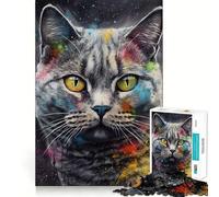 Puzzle pour Adultes 1000 pièces British Shorthair Painting Premium Cut Play Smart Brain Toy Idle Time Fun Gift Christmas Art Gift (38x26cm)
