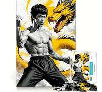 Puzzle pour Adultes 1000 pièces Bruce Lee Dragon Art Fine Cutting Art Jeu Stimulant Le Cerveau Jeu de détente et de Loisirs Cadeau de Noël (50x75cm)