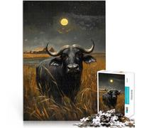 Puzzle pour Adultes 1000 pièces Buffle Africain au Clair de Lune Défi Difficile pour soulager Le Stress Cadeau Amusant 38x26cm