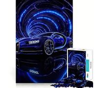 Puzzle pour Adultes 1000 pièces Bugatti Bleue dans Un Tunnel néon,découpe précise,activité ludique et Intelligente,Loisirs et Divertissement,Cadeau d'anniversaire (38x26cm)
