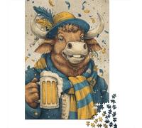 Puzzle pour Adultes 1000 Pièces Bull Holding Beer Mug Puzzle pour Adolescents Difficile, Liste De Souhaits avec Le Père Noël, Jeu Amusant Et Stimulant pour Toute La Famille 52x38cm/1000pcs