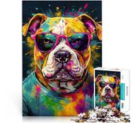 Puzzle pour Adultes 1000 pièces Bulldog Cool avec des Lunettes de Soleil Jouets éducatifs Renforcer l'amour Entre Les Couples 50x70cm