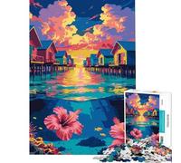 Puzzle pour Adultes 1000 pièces Bungalows tropicaux sur pilotis avec scène sous-Marine Activités Amusantes à la Maison Jeu d'assemblage Manuel pour Les 14 Ans et Plus 38x26cm