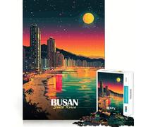 Puzzle pour Adultes 1000 pièces Busan Corée du Sud Paysage de Nuit Articulations Lisses Jeu de Concentration mentale Amusant Jeu Occasionnel Cadeau d'anniversaire Amusant (38x52cm)