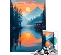 Puzzle pour Adultes 1000 pièces Cabane au Bord du lac au Coucher du Soleil Jeu de réflexion et de Stimulation intellectuelle pour améliorer la mémoire (Dimensions 50x75cm)