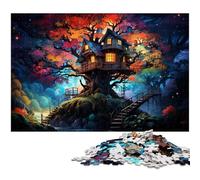 Puzzle pour Adultes 1000 pièces Cabane dans Les Arbres colorée et psychédélique dans la forêt Chaque pièce est Unique - Jeu Familial Stimulant et Amusant 1000 pièces (75 x 50 cm)