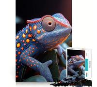 Puzzle pour Adultes 1000 pièces Caméléon Bleu Gros Plan Découpe Impeccable Amusant,Jeu de réflexion,Divertissement pour Les Moments de détente,décoration de Noël (38x26cm)