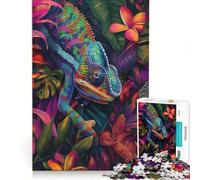 Puzzle pour Adultes 1000 pièces Caméléons Cache-Cache Tropical, Jeux relaxants, difficulté Difficile, avec Poster et fiche de Questions Assortis 38x26cm