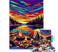 Puzzle pour Adultes 1000 pièces Camping Coucher de Soleil WPAP Popart 1000 pièces Puzzle Jouet Décoration Murale Améliore la mémoire Cadeau d'anniversaire Cadeaux (38x52cm)