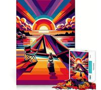 Puzzle pour Adultes 1000 pièces Camping Coucher de Soleil WPAP Popart Découpe précise Jeu cognitif Jouet Détente Décoration Murale de Noël (38x52cm)