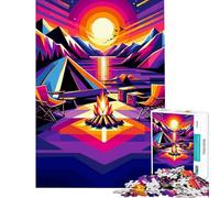 Puzzle pour Adultes 1000 pièces Camping Coucher de Soleil WPAP Popart Jeu éducatif Apprentissage Jouets éducatifs Excellent Cadeau et Jouet pour Toute la Famille (Dimensions 38x26cm)