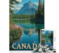 Puzzle pour Adultes 1000 pièces Canada Wilderness Montagnes majestueuses et lac Mirror Affiche de Voyage Jeu Familial Décoration intérieure Jouet à Faire soi-même Renforcer l'amour Entre Les Couples