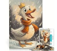 Puzzle pour Adultes 1000 pièces Canard de Dessin animé avec Couronne et écharpe,Puzzle Artistique aux Bords précis,Jeu créatif et Amusant,idéal pour Passer Un Moment agréable,décoration de Noël