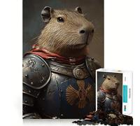 Puzzle pour Adultes 1000 pièces Capybara Chevalier Armure Fantastique Animal Découpe Précise Art Jeu Cognitif Jouet Détente Décoration Murale de Noël (38x26cm)