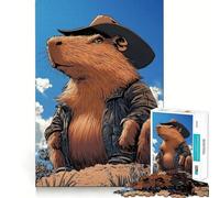 Puzzle pour Adultes 1000 pièces Capybara Cowboy Articulations Lisses Jeu Amusant de Concentration mentale Jeu Occasionnel Cadeau d'anniversaire Amusant (38x52cm)