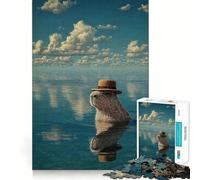 Puzzle pour Adultes 1000 pièces Capybara dans l'eau avec Chapeau Jeu d'ajustement précis Casse-tête Cadeau Moment de détente et de Divertissement Idée Cadeau Artistique pour Noël (50x75cm)