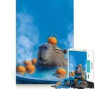 Puzzle pour Adultes 1000 pièces Capybara dans Un Bain Chaud Nager avec des Oranges Jeu d'ajustement précis Casse-tête Cadeau Moment de détente et de Divertissement Idée Cadeau Artistique pour Noël