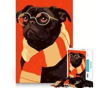 Puzzle pour Adultes 1000 pièces Carlin d'automne Illustration Pop Art drôle et Mignonne Art Minimaliste Jeu d'articulation Pointue Défi Mental Jouet Calme et Amusant Décoration de Noël pour la Maison