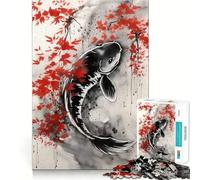 Puzzle pour Adultes 1000 pièces Carpe Koi Poisson Art Japonais aux Bords précis Jeu de compétences créatif Jeu de détente Décoration de Noël (50x75cm)