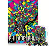 Puzzle pour Adultes 1000 pièces Carte colorée de Philadelphie Décoration soignée Jeu de logique et d'adresse Jeu Amusant et décontracté Cadeau d'anniversaire (38x26cm)