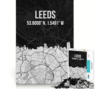Puzzle pour Adultes 1000 pièces Carte de la Ville de Leeds,Royaume-Uni,Skyline,Premium Edge Art,Jouet de compétences cognitives,Jeu Occasionnel,Cadeau d'anniversaire Amusant (38x52cm)