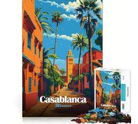 Puzzle pour adultes, 1000 pièces, Casablanca, Maroc, scène de rue, illustration, bords précis, art, entraînement cérébral, jeu calme, cadeau d'anniversaire (38 x 26 cm)