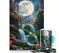 Puzzle pour Adultes 1000 pièces Cascade au Clair de Lune Découpe de qualité supérieure Jeu de réflexion et de détente Décoration Murale de Noël (38x52cm)