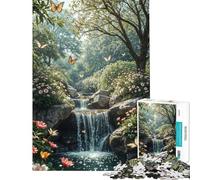 Puzzle pour Adultes 1000 pièces Cascade avec Papillons et Fleurs Puzzle pour Adultes Jeu Manuel Améliore la mémoire Cadeau Unique d'anniversaire et de Noël (Dimensions 38x26cm)