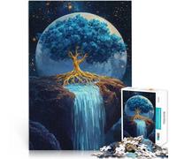 Puzzle pour Adultes 1000 pièces Cascade d'arbres dorés Bleu Vif Jouets Jeux éducatifs Soulagement du Stress Une œuvre d'art 75x50cm