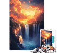 Puzzle pour Adultes 1000 pièces Cascades dorées au Coucher du Soleil Casse-tête pour Adolescents Jeu de réflexion Amusant et Humoristique pour Les Amateurs de Jeux (Dimensions 38x26cm)