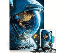 Puzzle pour Adultes 1000 pièces Casque d'astronaute reflétant la Terre Jeu à articulations Pointues Défi Mental Jouet Calme et Amusant Décoration de Noël pour la Maison (50x75cm)