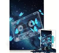 Puzzle pour Adultes 1000 pièces,Cassette Audio avec Papillons Bleus,Art des Bords précis,Jeu créatif,Divertissement pour Passer Un Moment agréable,décoration de Noël (38x26cm)