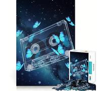Puzzle pour Adultes 1000 pièces,Cassette Audio,Papillons Bleus,Assemblage Fluide,Jeu de Concentration Amusant,idéal pour se détendre,Cadeau d'anniversaire Original (50x75cm)
