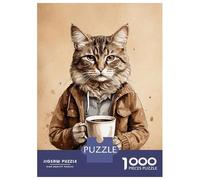 Puzzle pour Adultes 1000 Pièces Cat Animals Coffee Puzzles pour Adultes Jeux De Société pour S'amuser en Famille Cadeaux Uniques pour Un Anniversaire Et Noël 52x38cm/1000pcs